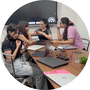 Students collaborating in a class